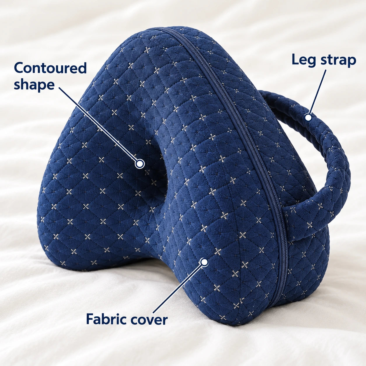 SideHaven with details showing contoured knee support, cushioned separation and its fabric strap