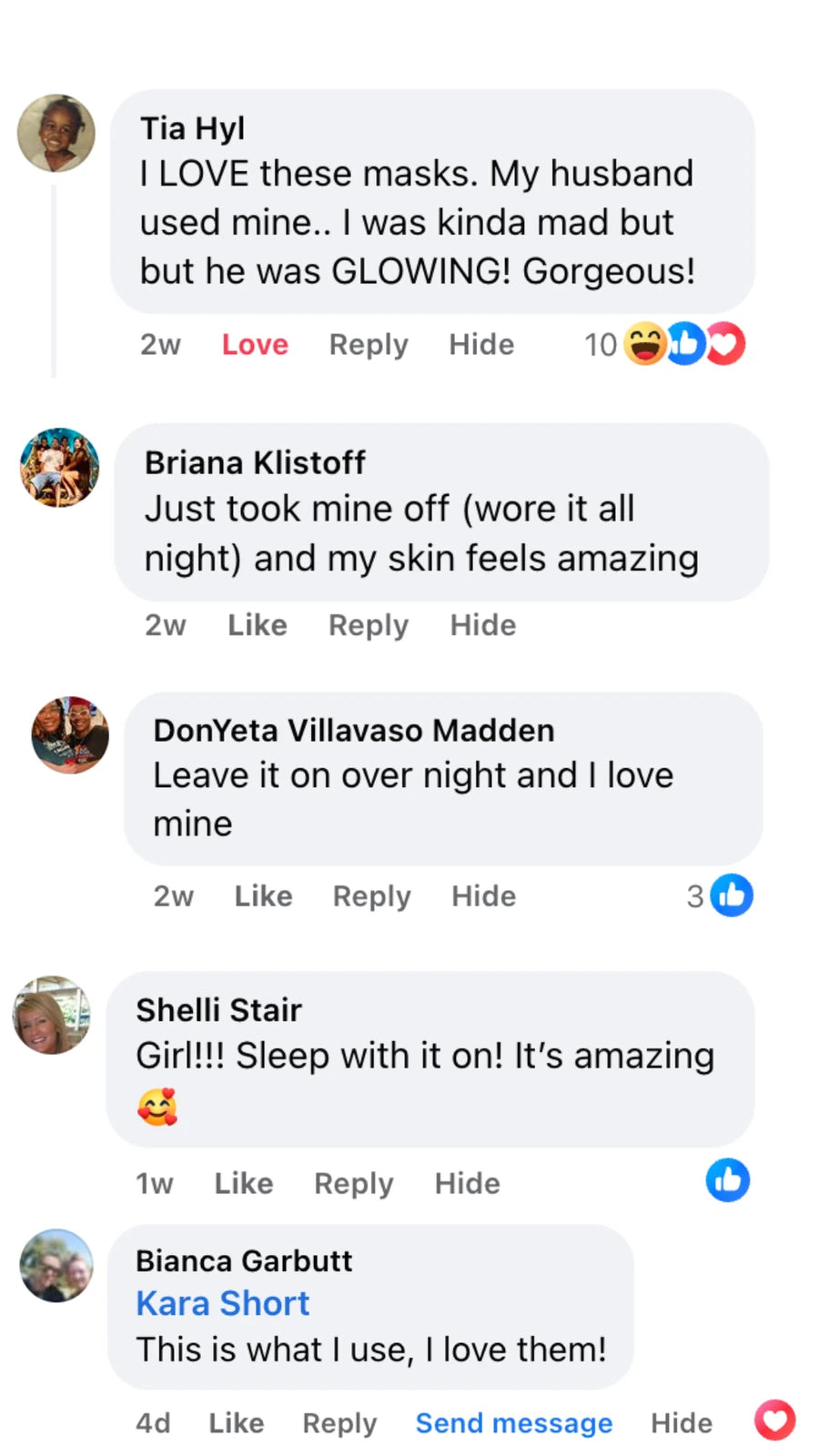 Original comments from people sharing their mask experience