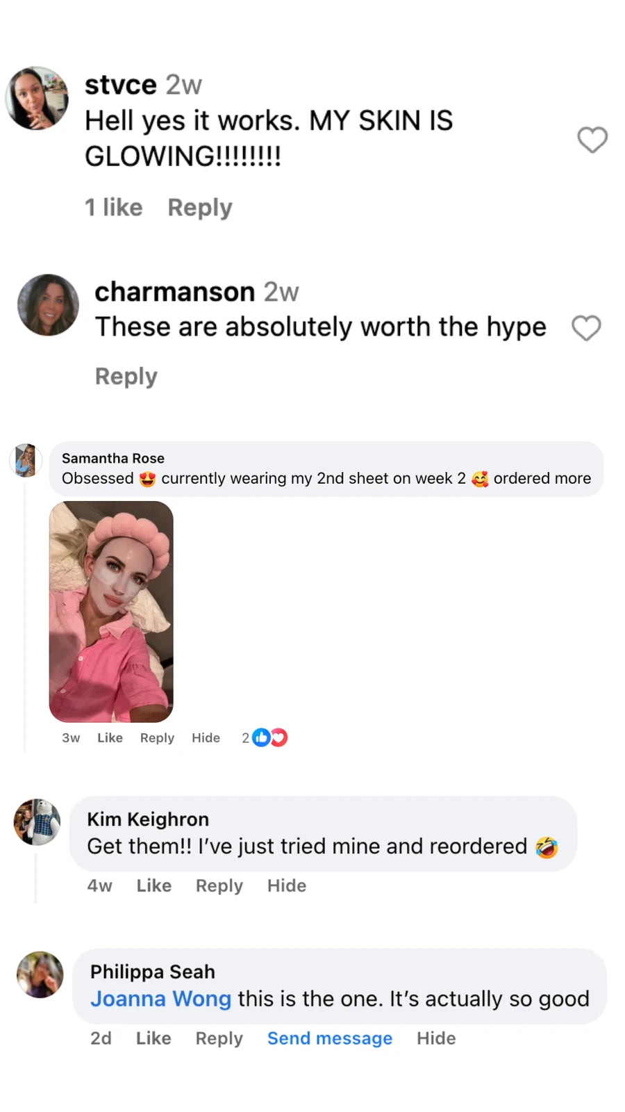 Original comments from people sharing their mask experience